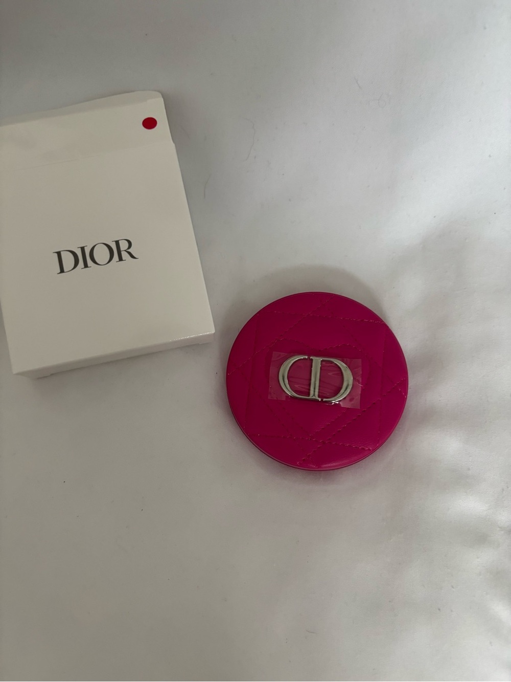 Dior Hot Pink Quilted Compact Mirror with Silver CD Emblem
